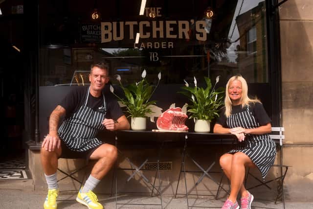 Chef Tim Bilton has been given the all clear thanks to immunotherapy after being told in 2019 that he had a year to live. He now runs the Butchers Larder with his wife Adele and their eldest son Henry. Picture by Yorkshire Post Photographer Simon Hulme