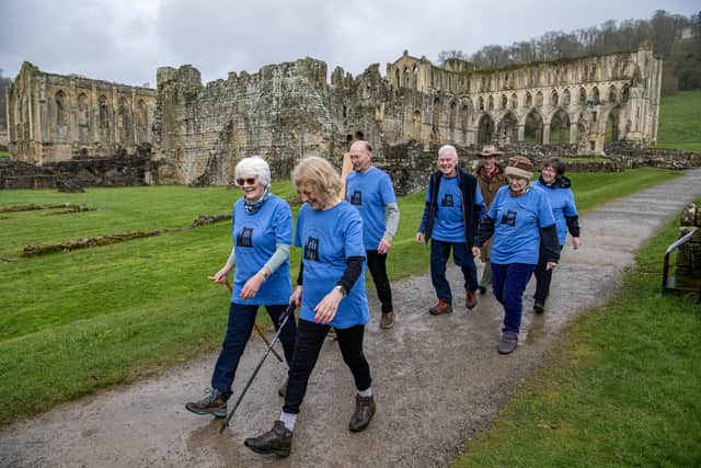 Pathfinders Joyce Garbutt and Mal Gyte with the St Aelred's Pilgrim Trail working group at Rievaulx Abbey