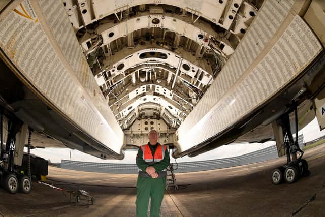 Members of the public had the chance to view the Vulcan aircraft on the runway at the former Doncaster Sheffield Airport. Volunteer Manager Jim Debenham is pictured under the Bomb Bay. Picture taken by Yorkshire Post Photographer Simon Hulme March 5, 2023