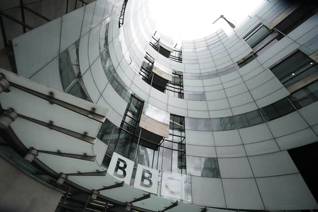 BBC Broadcasting house, in central London, after presenter Huw Edwards was named by his wife Vicky Flind as the BBC presenter suspended. PIC: Jordan Pettitt/PA Wire