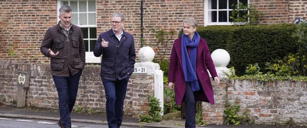 Labour leader Sir Keir Starmer (centre) with shadow home secretary Yvette Cooper and David Skaith during a visit to the village of Cawood, Selby, North Yorkshire. Picture: Danny Lawson/PA Wire