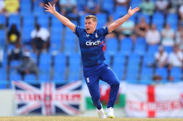 GOT HIM: England's Sam Curran of England appeals successfully for the LBW of West Indies' Shimron Hetmyer  in Antigua on Wednesday. Picture: Ashley Allen/Getty Images)