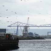 TEESSIDE, ENGLAND - OCTOBER 28: A general view along the River Tees as the official announcement was made today that Teesside will become a Freeport on October 28, 2021 in Teesside, England.