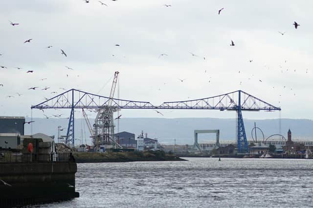 TEESSIDE, ENGLAND - OCTOBER 28: A general view along the River Tees as the official announcement was made today that Teesside will become a Freeport on October 28, 2021 in Teesside, England.