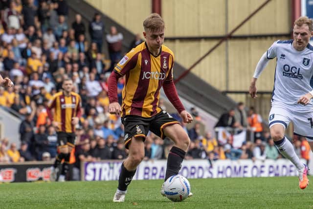 Pointon scored a brace for Bradford City in last season's home derby with Huddersfield Town. Photo: Tony Johnson.
