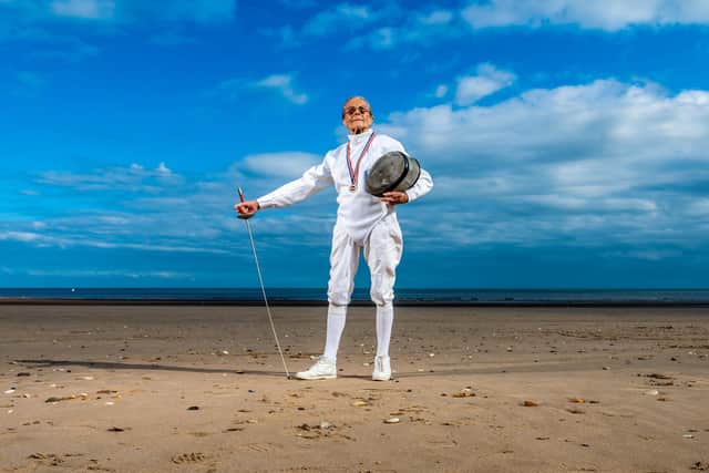 Picture James Hardisty. Veteran fencer Joy Fleetham, aged 89,  took up the sport at the age of 63 and still fences at Bridlington Leisure Centre once a week.