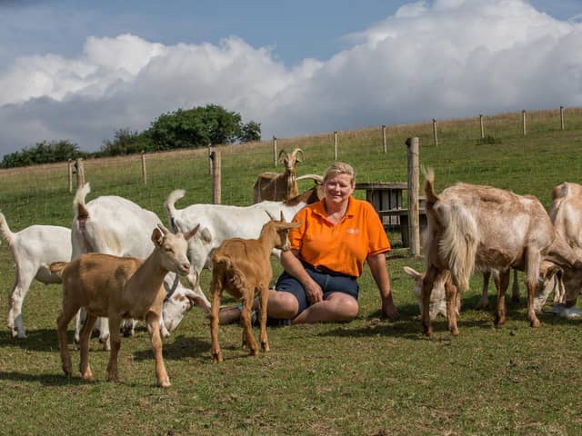 Suzie Birrell-Gray at Abbey Farm at Rosedale in the North York Moors with some of her goats.