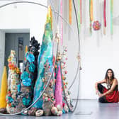 Saroj Patel with her exhibition 'Interwoven' at The Art House, in  Wakefield,  photographed by Tony Johnson for The Yorkshire Post