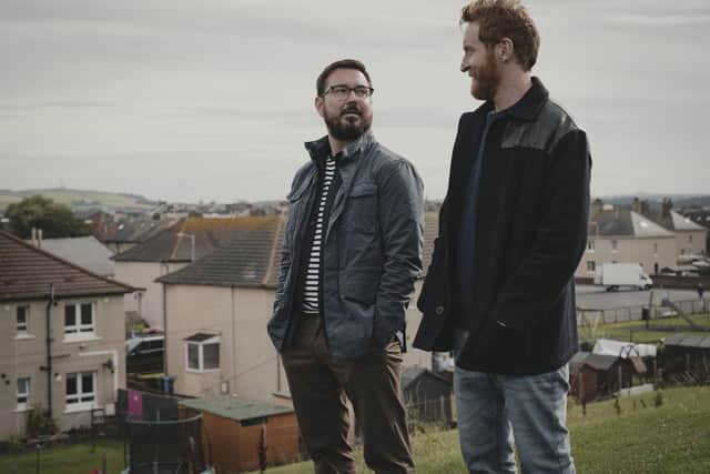 Jimmy (MARTIN COMPSTON) and Tully (TONY CURRAN) in Mayflies. Picture: PA Photo/BBC/© Synchronicity Films/Jamie Simpson.