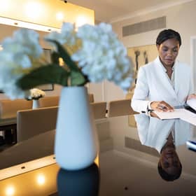 Conservative Party leader, Kemi Badenoch prepares her conference speech in her hotel room in Birmingham before delivering her keynote address to party members