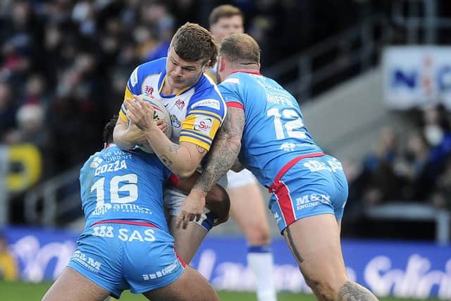 NO WAY THROUGH: Leeds Rhinos' Tom Nicholson-Watton in action against Wakefield Trinity Picture: Steve Riding