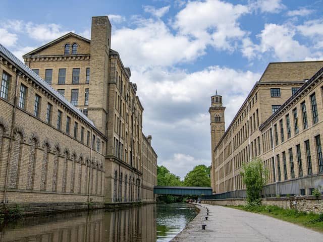 Salts Mill and New Mill by the Leeds Liverpool Canal