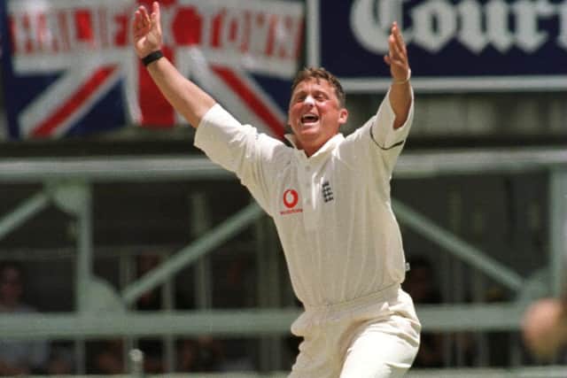 Howzat: England's Darren Gough appeals for the lbw of Australia's Justin Langer for 8 during the first Test of the 1999 Ashes. Later in the series, Gough would take a hat-trick in the defeat in Syndey. (Picture: Ross Setford/Empics)