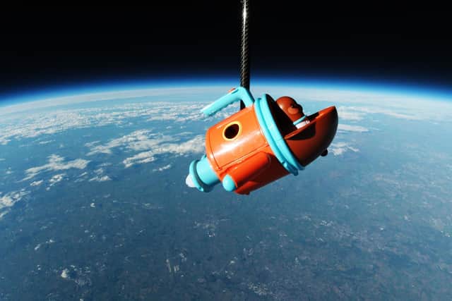 The Hey Duggee transforming rocket toy which made a cosmic journey to beyond the Earth's atmosphere, into outer space and back, BBC Studios has said. (Photo credit: BBC/PA Wire)