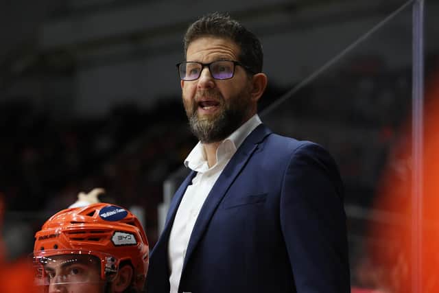 MIND THE GAP: Sheffield Steelers' head coach Aaron Fox is aware of the pressure he and his team face to end the dominance enjoyed by Belfast Giants since 2021. Picture: Hayley Roberts/Steelers Media.