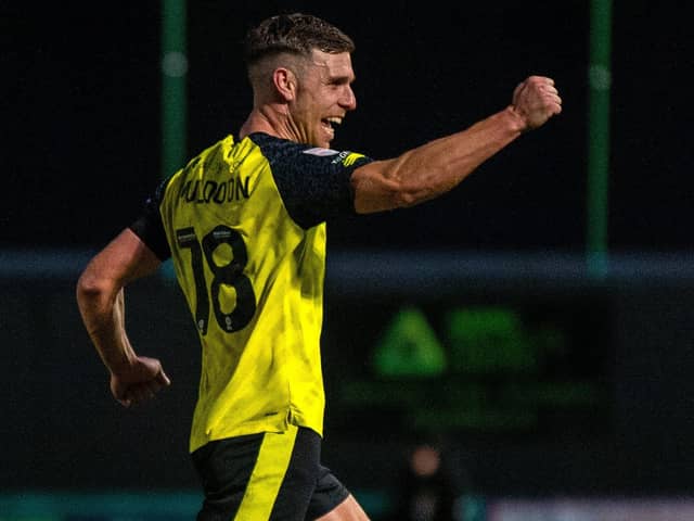 Jack Muldoon - in at the double for Harrogate Town at Sutton United on Tuesday (Picture: Bruce Rollinson)