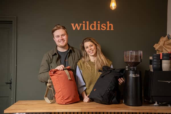 Fly fisherman Oscar Boatfield and his wife Nell Wharton set up Bearmade creating a range of bags for fly fishing enthusiasts. The bags have since become popular with those outside the sport. The couple stock a range of their bags at their coffee shop Wildish in Pateley Bridge photographed for The Yorkshire Post by Tony Johnson