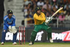 Donovan Ferreira batting for South Africa against India in a T20 international in Johannesburg last December. Photo by Lee Warren/Gallo Images/Getty Images.