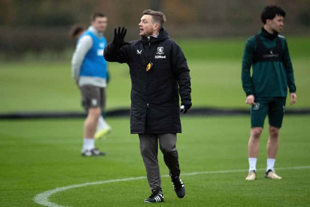 New Middlesbrough head coach Kim Hellberg at his first training session in charge. Picture courtesy of Tom Banks/MFC.