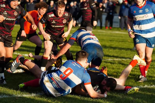 Joshua Redfern scores Sheffield Tigers' first try (Picture: Mike Inkley)