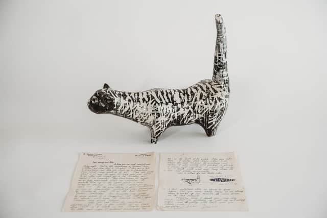 Rare black-and-white ceramic cat, created by David Hockney in 1955 sold for £111,875 at auction.