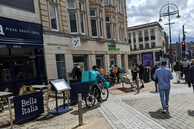 Deliveroo cyclists on Briggate
