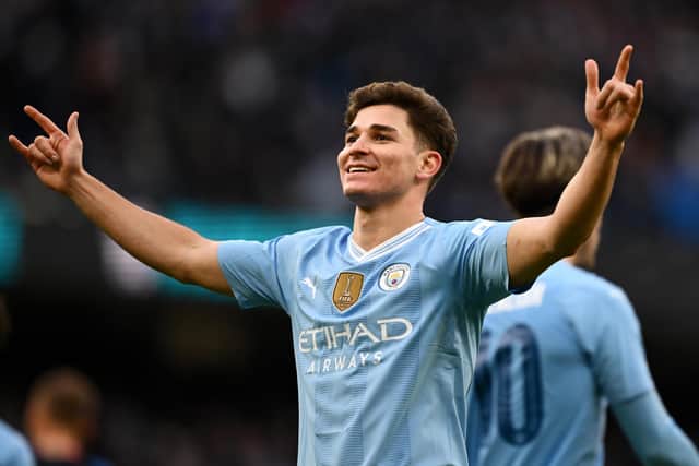 KILLER BLOW: Julian Alvarez quickly followed up Phil Foden's opening goal for Manchester City