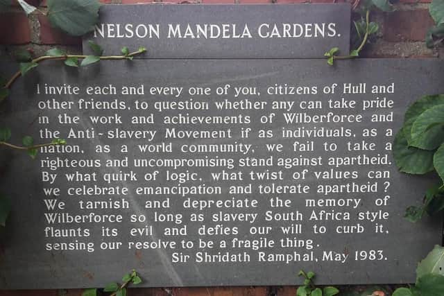 One of the many memorials to Wilberforce, this one in Hull's Nelson Mandela Gardens. (Pic credit: Dr Nicholas Evans)