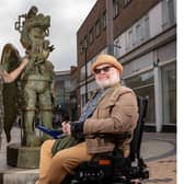 Artist Jason Wilsher-Mills and Michelle Collins, Wakefield Council\'s cabinet member for culture, leisure and sport pictured with the \'Amazon love God\' statue