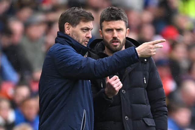 LOOKING UP: Middlesbrough head coach Michael Carrick (right) in discussion with assistant Jonathan Woodgate during the game against and Sheffield Wednesday at Riverside Stadium on Easter Monday Picture: Stu Forster/Getty Images.