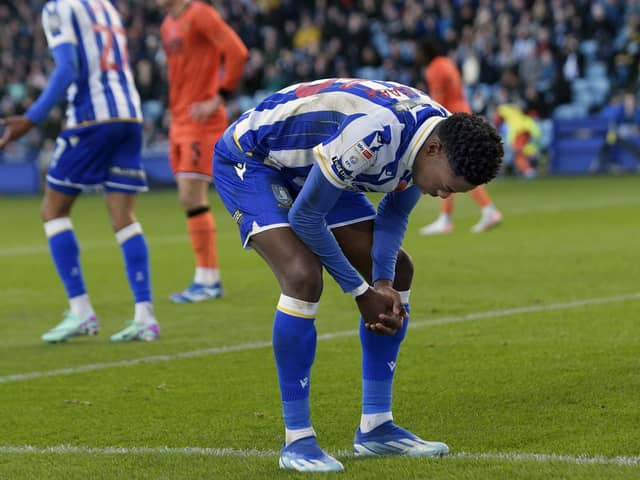 MASSIVE MISS: Anthony Musaba contemplates his failure to put Sheffield Wednesday in front