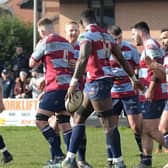 The comeback trail: Rotherham Titans celebrate a try against Hull Ionians during a run of form that has put them on a collision course with Leeds Tykes. (Picture: Kerrie Beddows/Rotherham Advertiser)