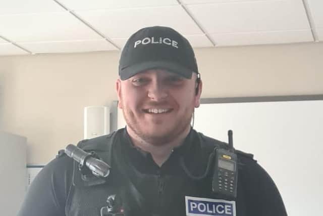 PC Connor Booker, who is based at Thorne in Doncaster East Response Team, was in a car with his wife when he spotted a man grab a woman by her clothing and neck.