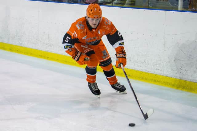 OPENING SHOT: Brady Doxey equalised for Sheffield Steeldogs at Romford Raiders on Sunday - but they lost 3-2 in overtime. Picture: Steeldogs Media.