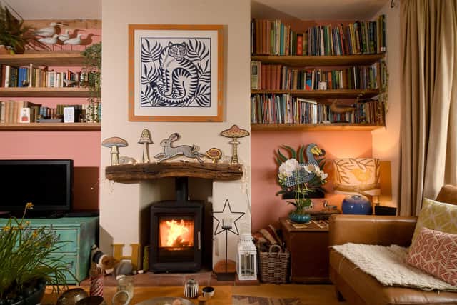 The cosy sitting area with wood-burning stove
