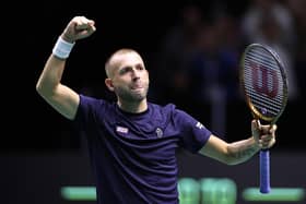 Dan Evans of Great Britain celebrates helping Great Britain reach the finals week of the Davis Cup (Picture: Jan Kruger/Getty Images for ITF)