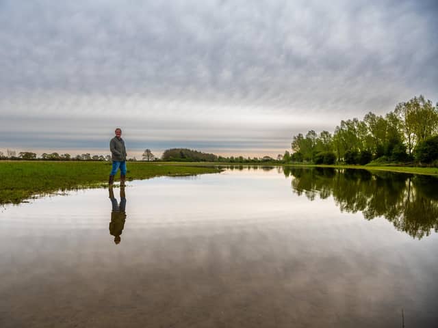 Farmer Richard Murray Wells from Ness Hall, Nunnington, North Yorkshire, pictured on their man-made wetlands which used to be the site of wheat fields before they moved over 60,000 tonnes of top soil to help reduce flooding