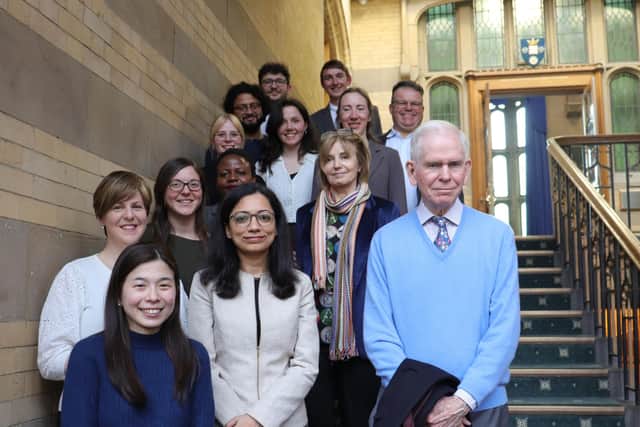 Jeremy and Hannelore Grantham with a cohort of Grantham Scholars in Sheffield. Picture: Samantha Avila Ricci.