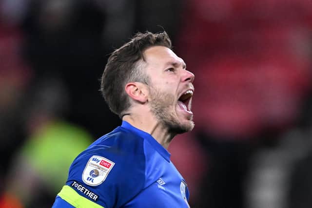 Huddersfield Town goalkeeper Chris Maxwell celebrates after the Sky Bet Championship match at Sunderland and Huddersfield Town at Stadium of Light. Photo by Stu Forster/Getty Images.