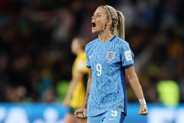 WINNER: Rachel Daly celebrates England's 3-1 semi-final victory over Australia