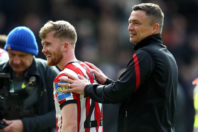 WINNING GOAL: Sheffield United manager Paul Heckingbottom congratulates Tommy Doyle at full-time