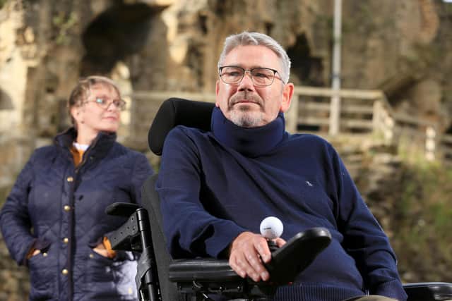 Ian Flatt and his wife Ray, pictured in the grounds of Knaresborough Castle, North Yorkshire. Picture: Lorne Campbell / Guzelian