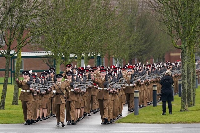 Junior soldiers parade on the Regimental square as they graduate from the Army Foundation College.