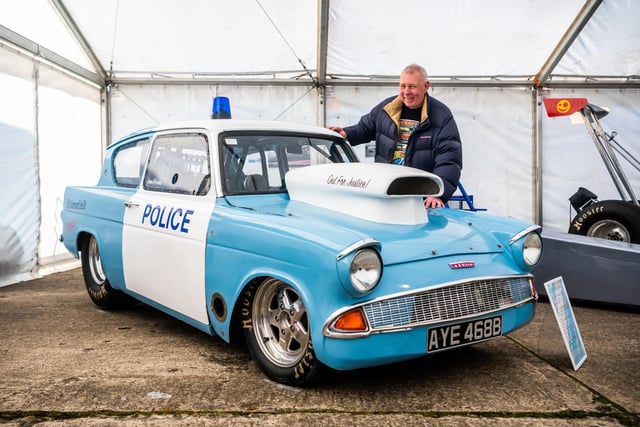 Ivan Brookes, from Ripon now living at Hartlepool with his 1964 Ford Anglia 105E called the 'Aidensfield Hustler'.