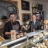 Pictured (L to R) Love Cheese new owner, Jordan Thomson and Harrowells corporate team partner, Matthew Rowley