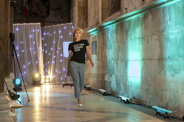 An official York Fashion Week T-shirt, £22.99, on the catwalk. Image courtesy of Lyndon Smith Photography