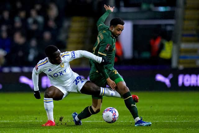 Leeds United's Wilfried Gnonto (left) and Plymouth Argyle's Brendan Galloway battle for the ball (Picture: Adam Davy/PA Wire)