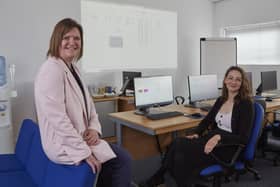 Debbie Kuhr-Jones, director of K2 Training Services Limited (left) in a training session with Alessandra Reitano, receptionist at The Deep Business Centre. Picture by Les Gibbon.