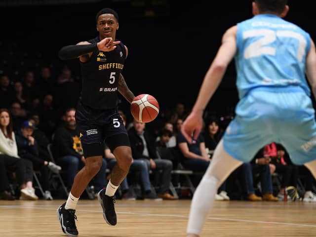 Pointing the way: Sheffield Sharks point guard Jalon Pipkins in action against the Surrey Scorchers on Thursday night. (Picture: Jonathan Gawthorpe)