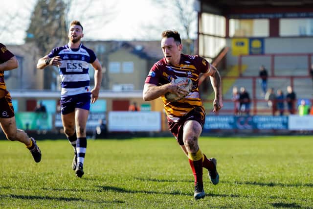 Picture by Alex Whitehead/SWpix.com - 27/02/2022 - Rugby League - Betfred Challenge Cup: Round 4 - Batley Bulldogs vs Royal Navy - The Fox's Biscuits Stadium, Batley, England - Batley’s Tom Gilmore runs in for a try.
